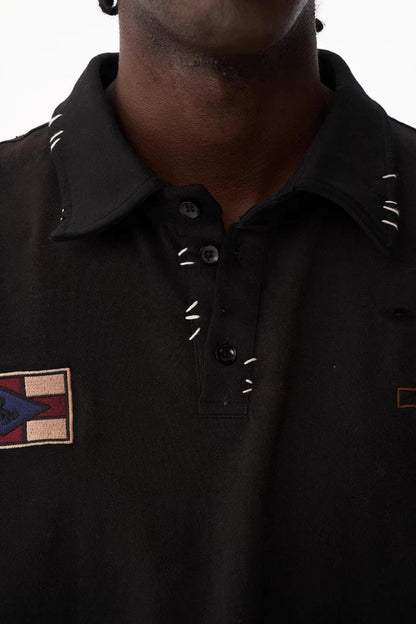 Gewaschenes Vintage Besticktes Strick-Polo-Hemd