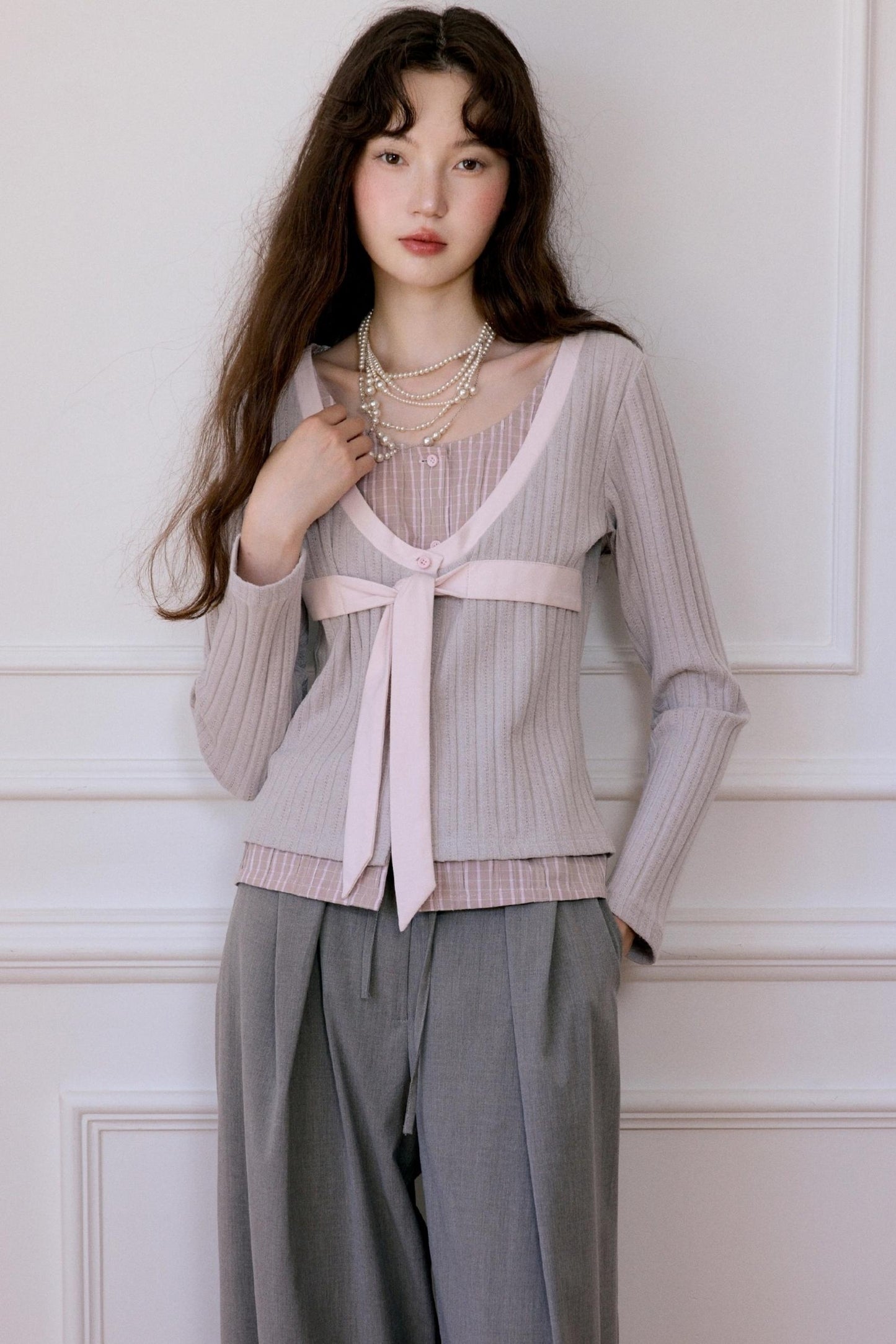 Fake Two-Piece Knitted Shirt Top