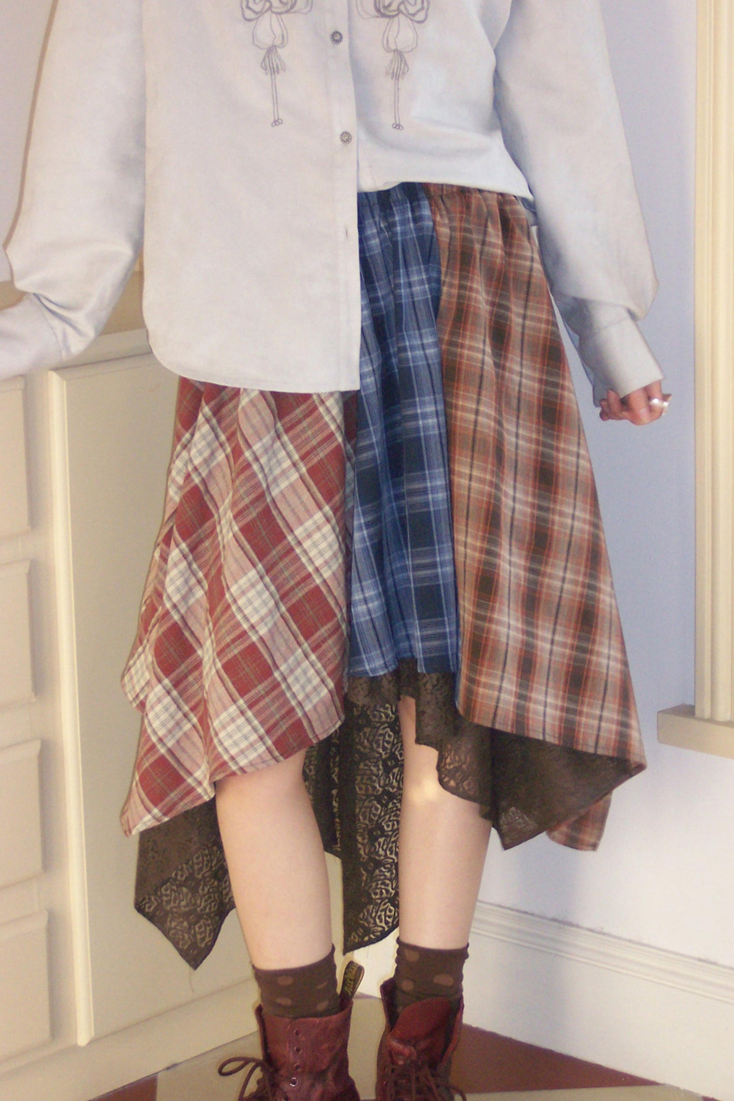 Elastic Plaid Patchwork Skirt