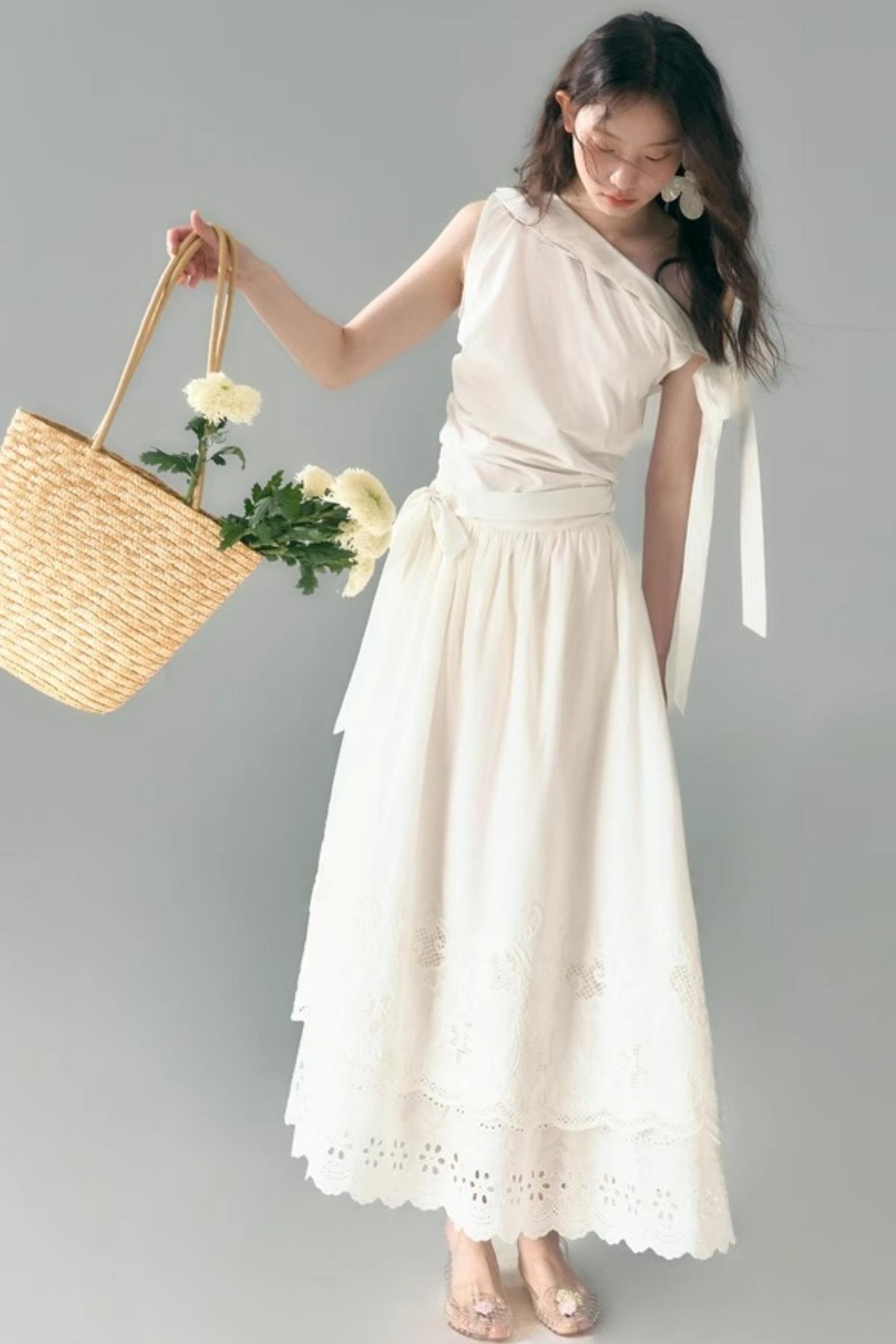 Sunshine Island Tencel Lace-Up Cinched Waist Dress