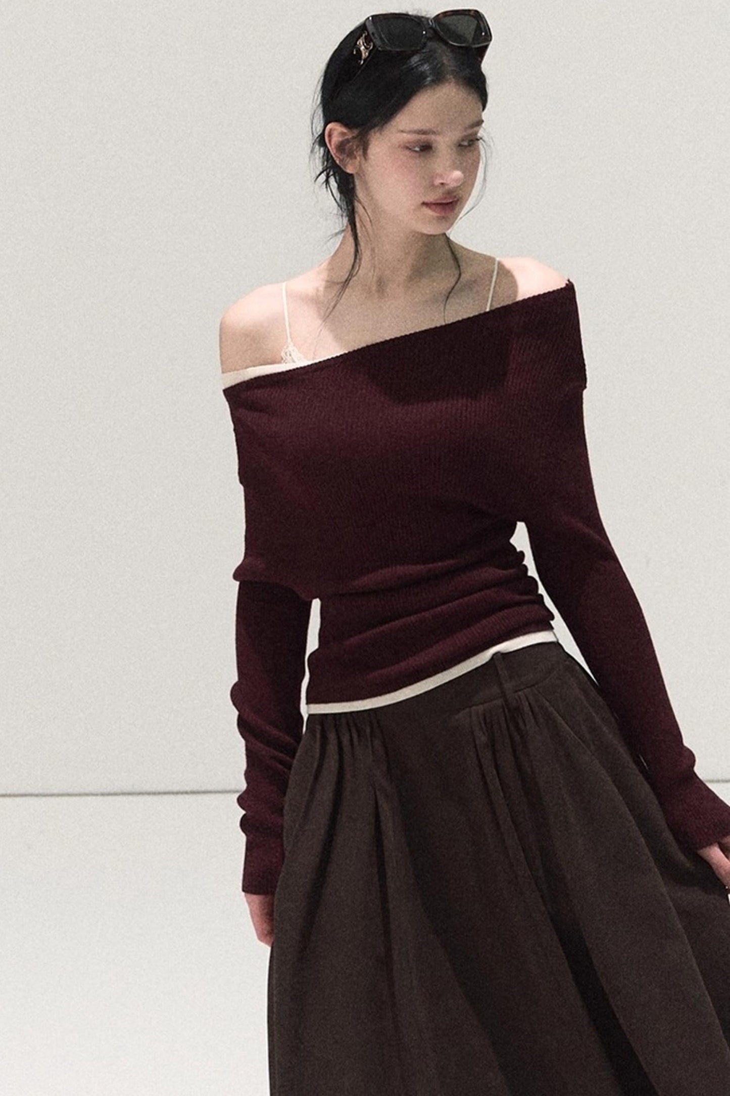 Micro-Velvet Pleated A-Line Skirt