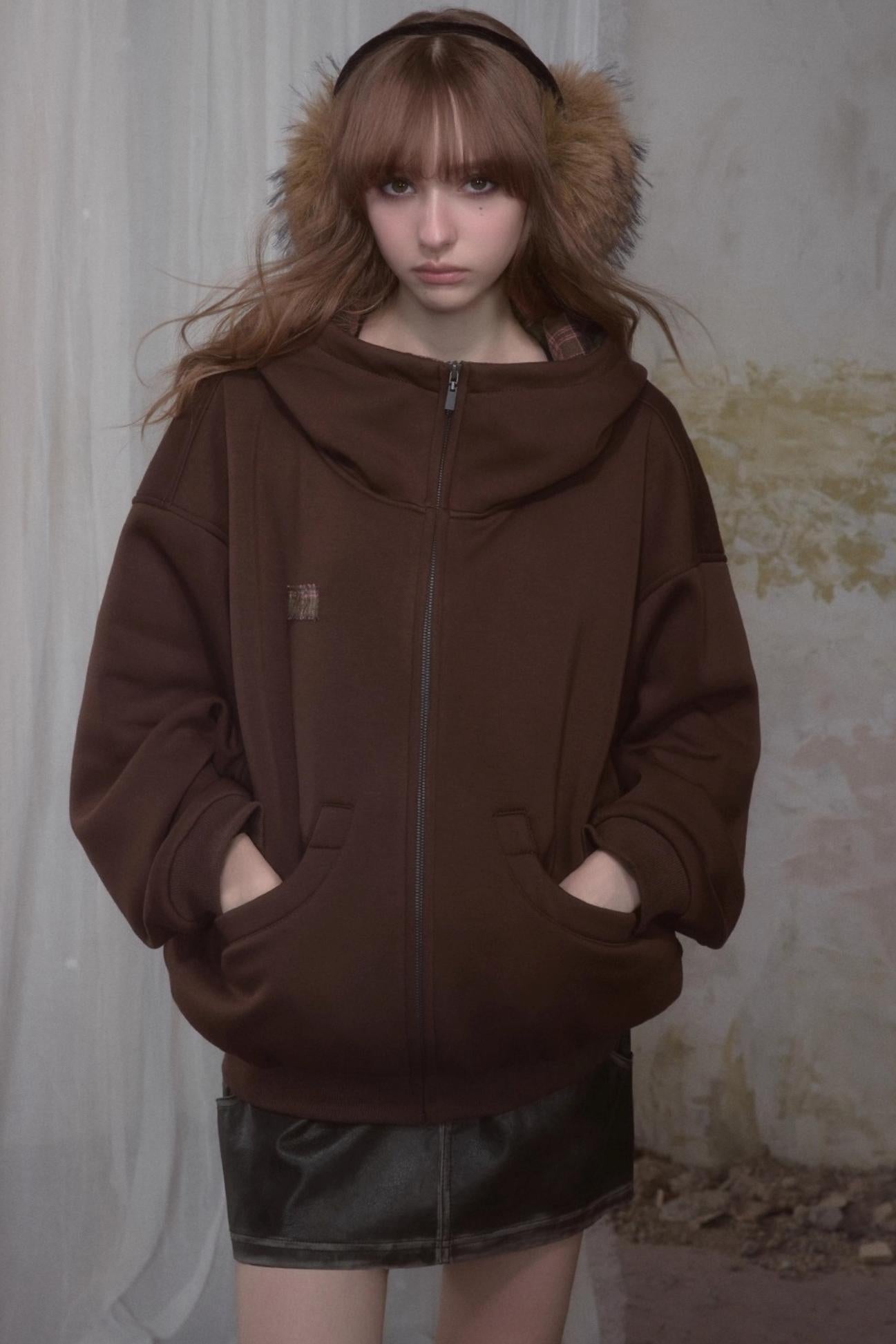 Sweet Lazy Plaid Sweatshirt Jacket