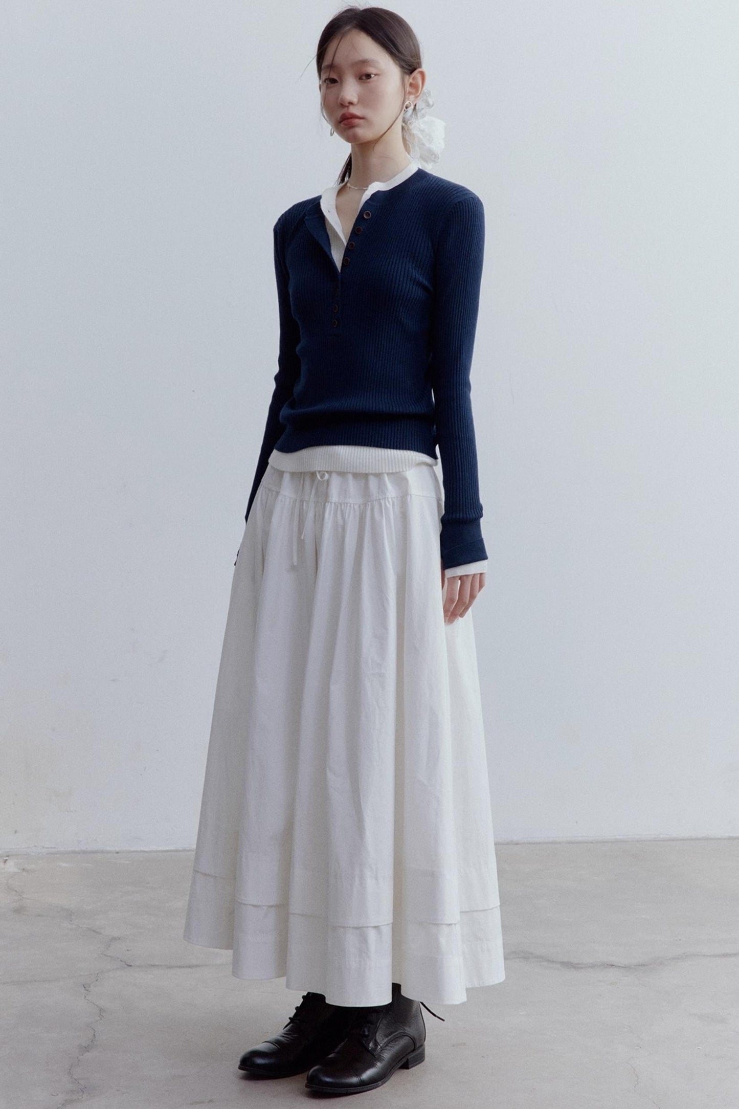 Pure Cotton Layered Shirring Skirt