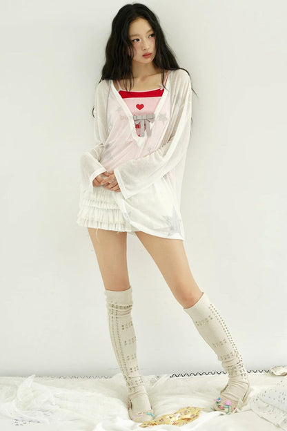 Rhinestone Bowknot Mesh Top