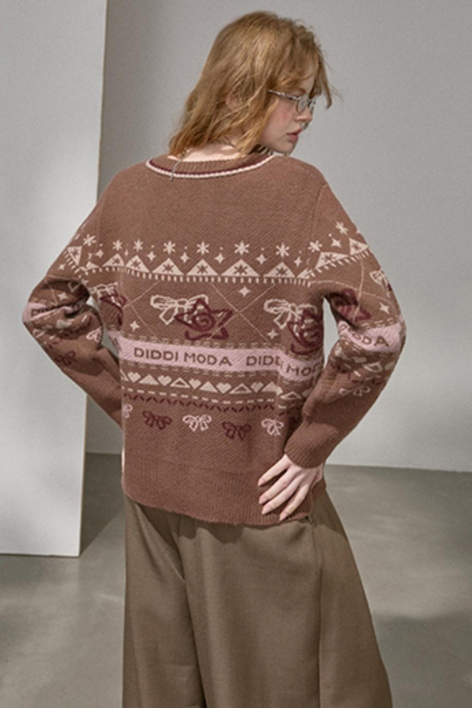 Fair Isle Bow Knit Top