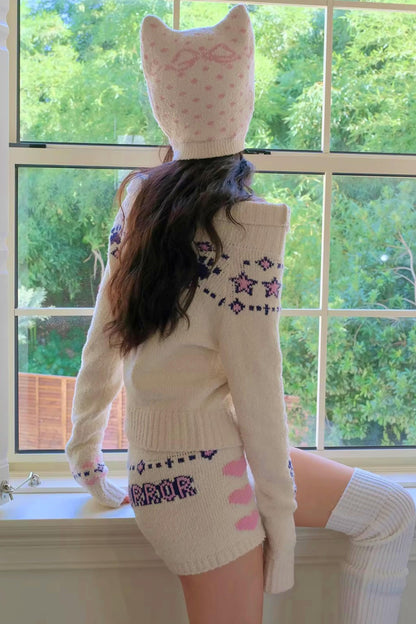 플러피 물방울 무늬 울 모자