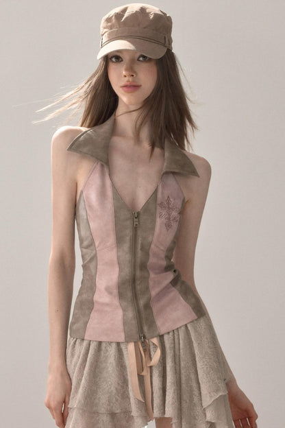 Retro Lapel Halter Vest