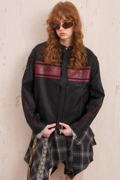 Rose Embroidered Leather Jacket