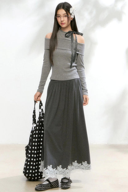 Polka Dot Knitwear Sweater Skirt Set-Up