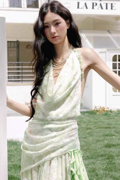 Original Green Chiffon Halterneck Dress