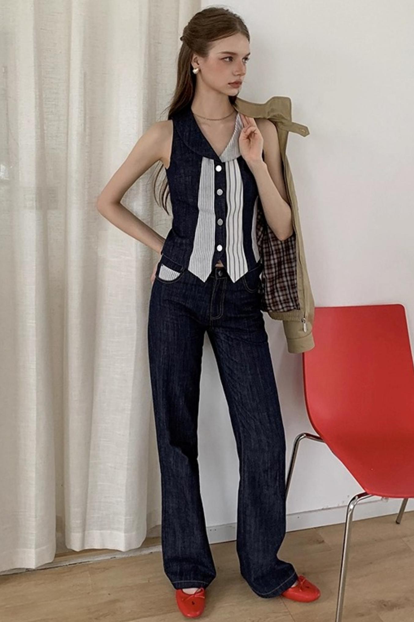 Washed Denim Pants Set-Up