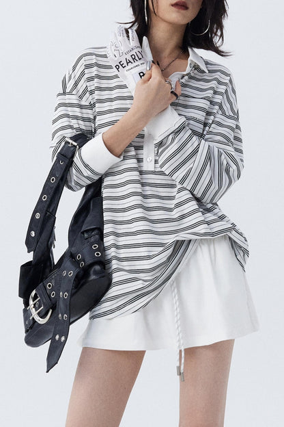 Tie-Waist Striped Short Skirt