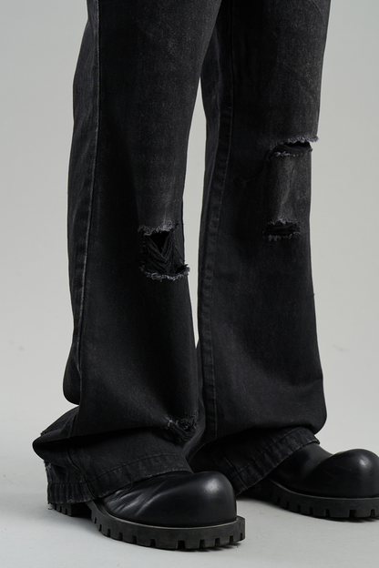 Distressed Denim Rivets Pants