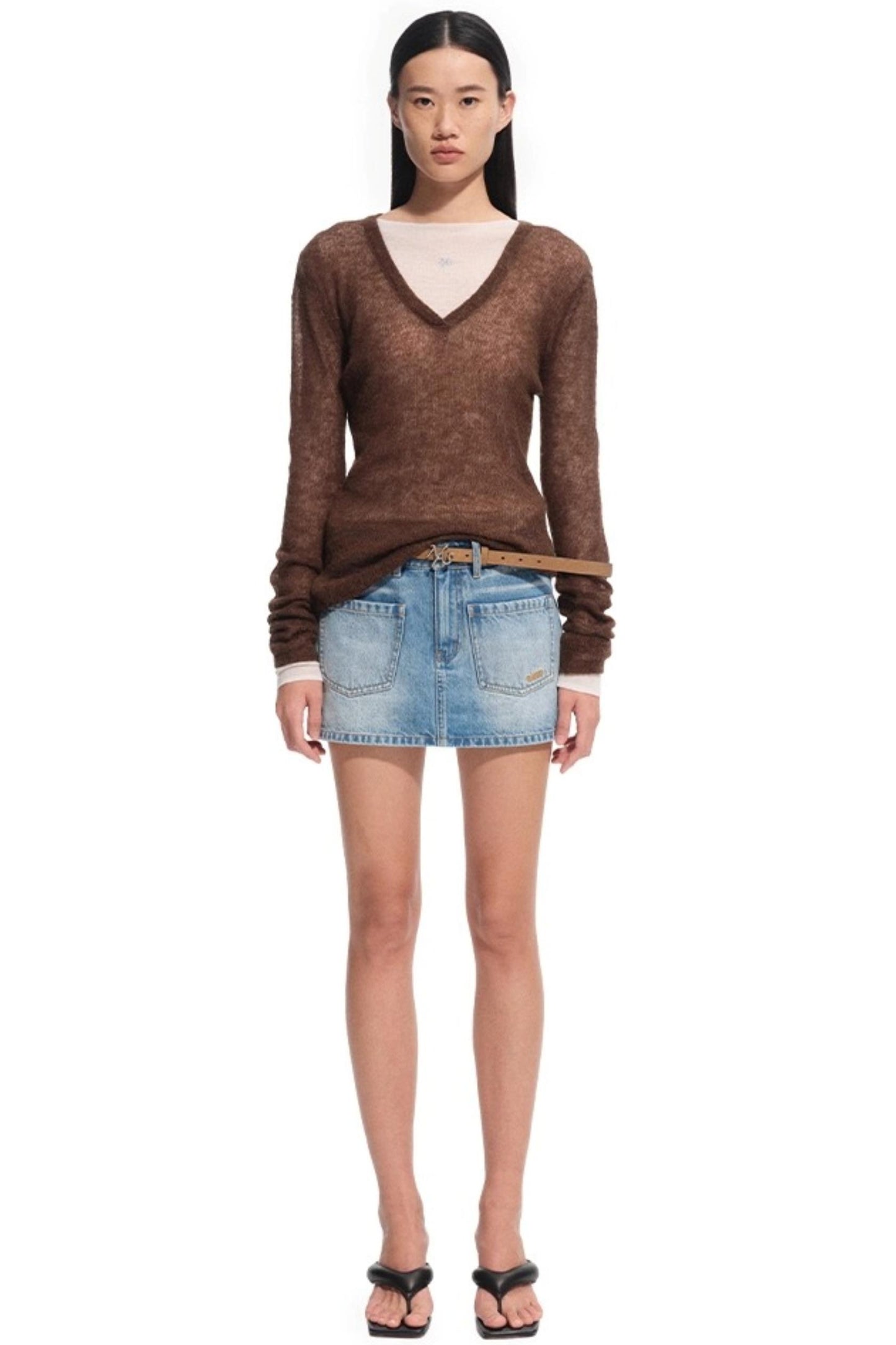 Alpaca Knit Layered V-Neck Long Sleeve Top