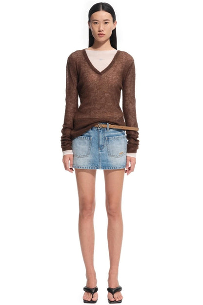 Alpaca Knit Layered V-Neck Long Sleeve Top