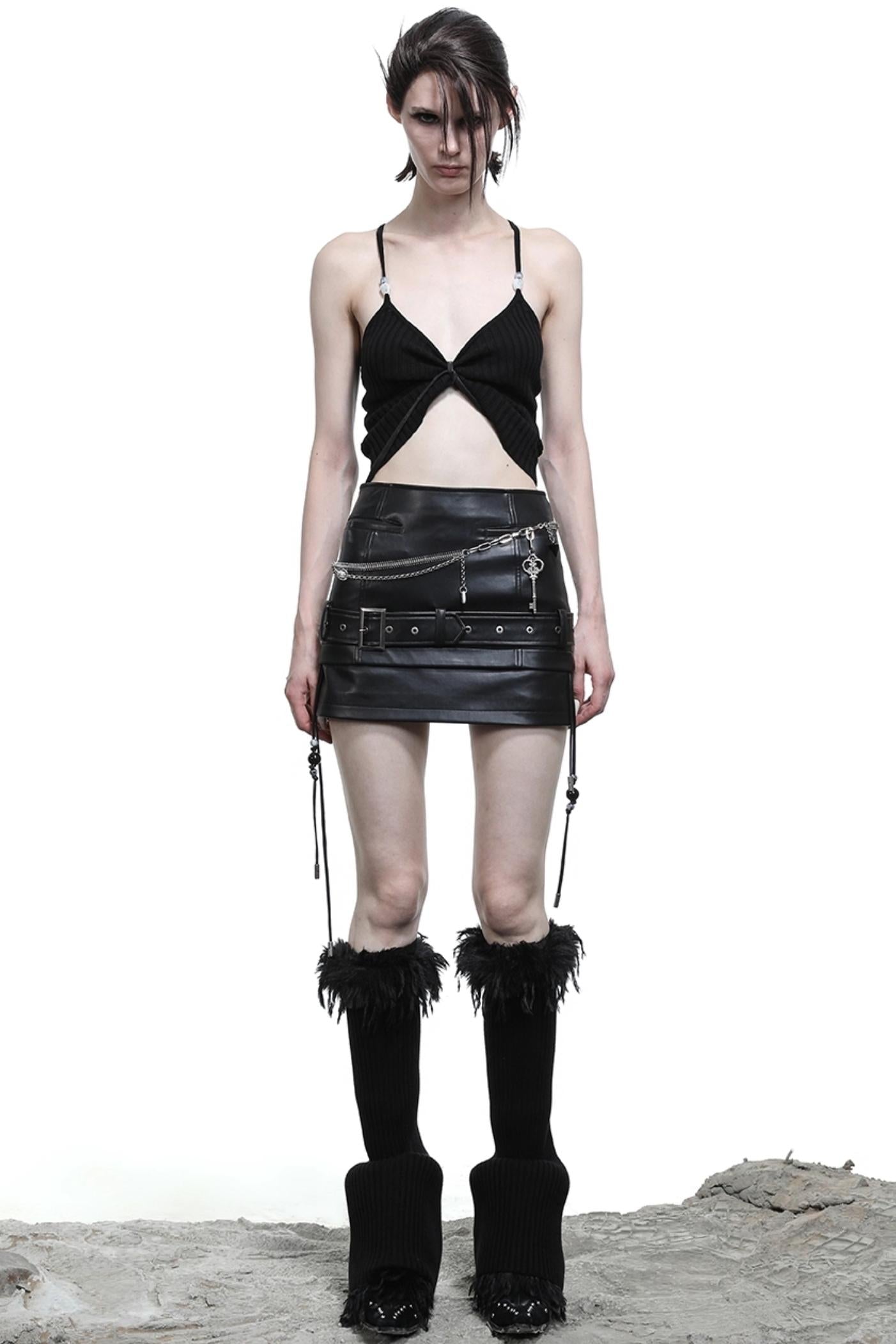 Beaded Leather Short Skirt