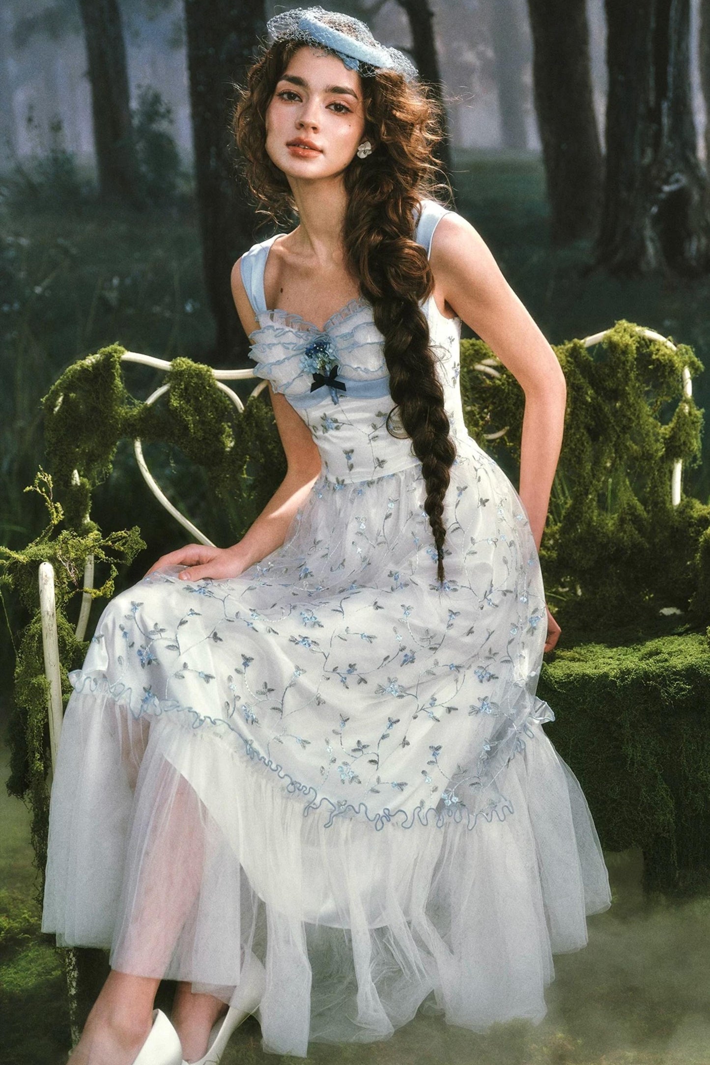 French Blue Crystal Lace Dress