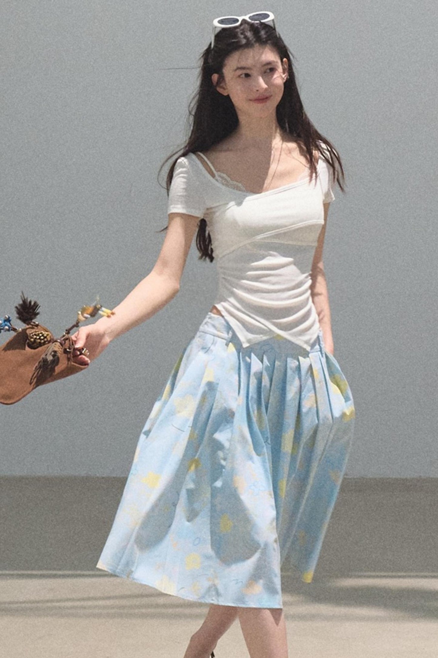 Poplin Pleated Midi Skirt