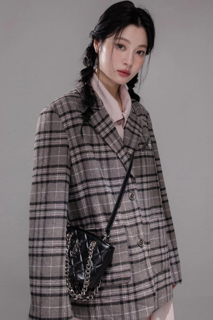 Wool Plaid Patchwork Tweed Jacket