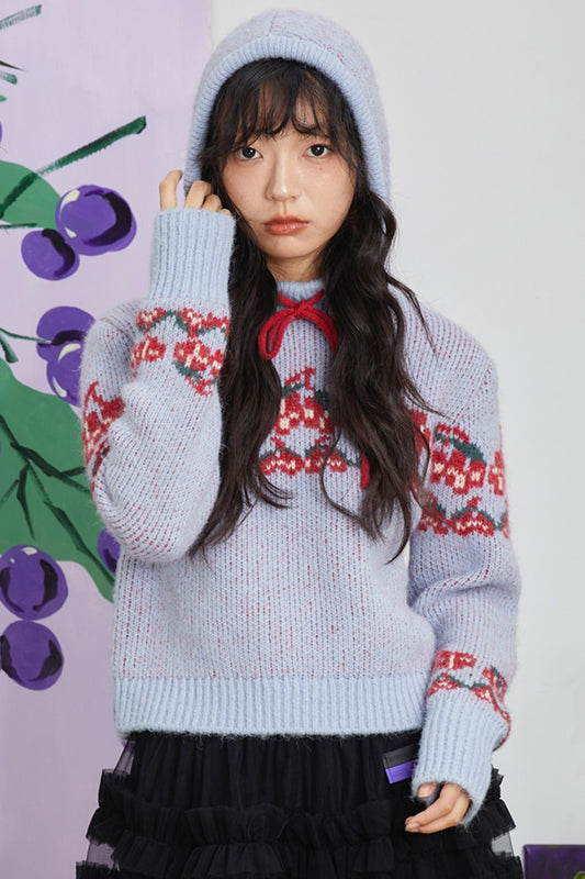 Retro Cherry Jacquard Sweater