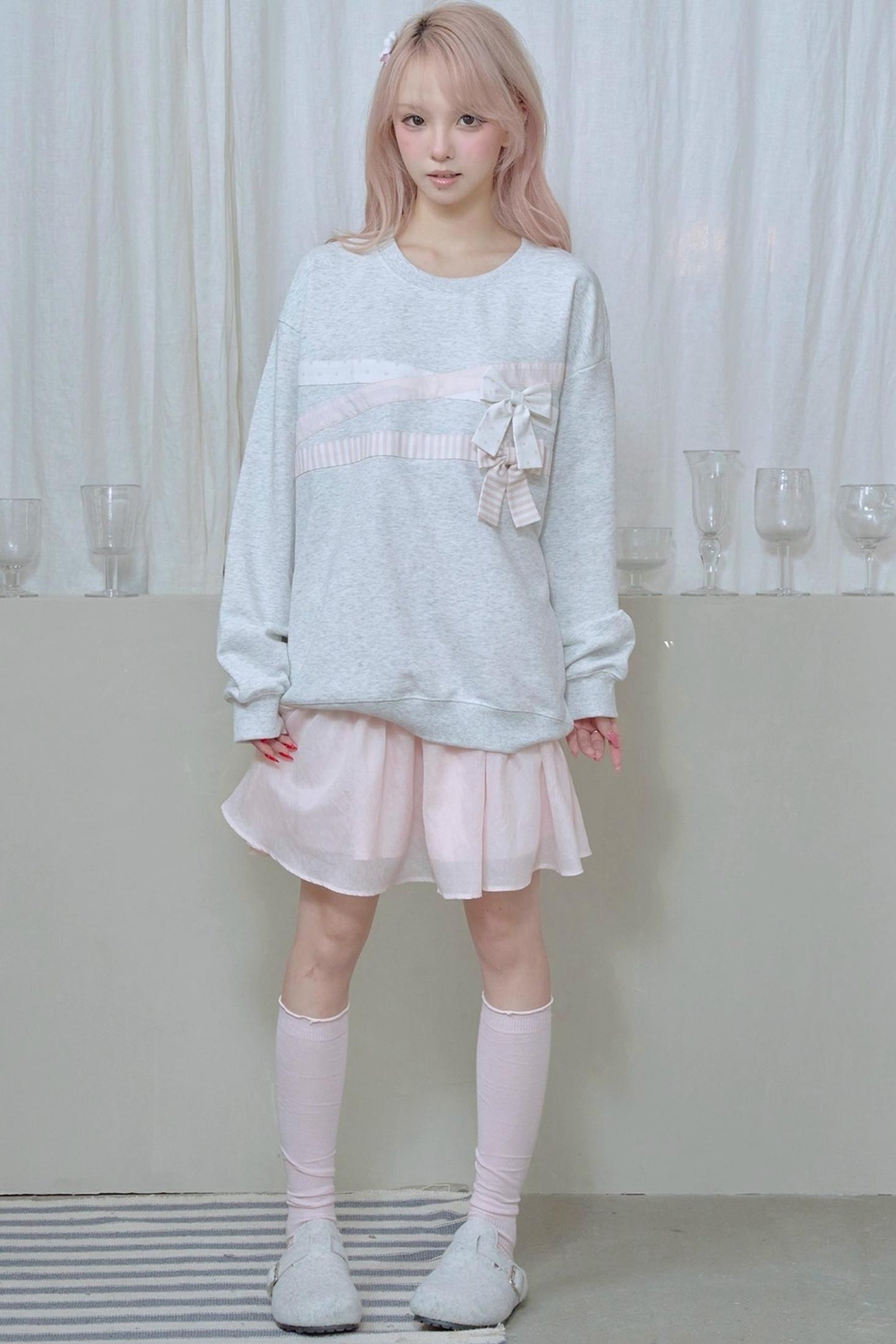 Cotton Bow Patchwork Sweatshirt