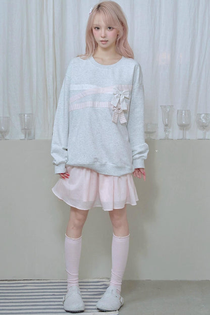 Cotton Bow Patchwork Sweatshirt