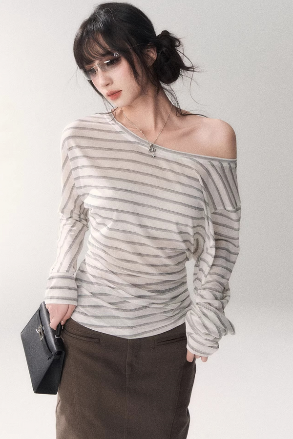 Striped Tencel Off-Shoulder Top