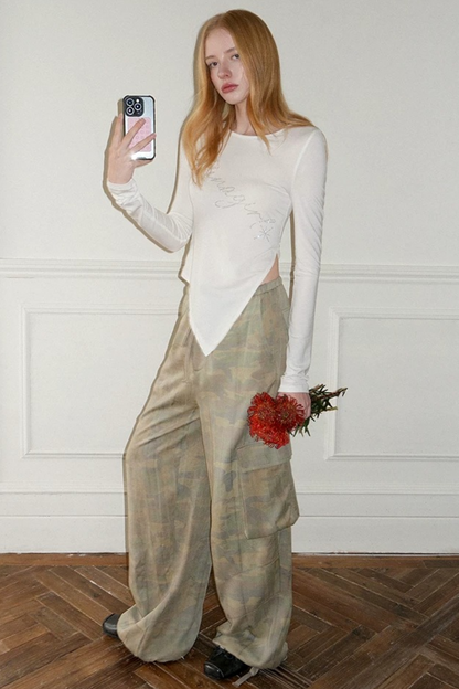 Distressed Camouflage Parachute Pants