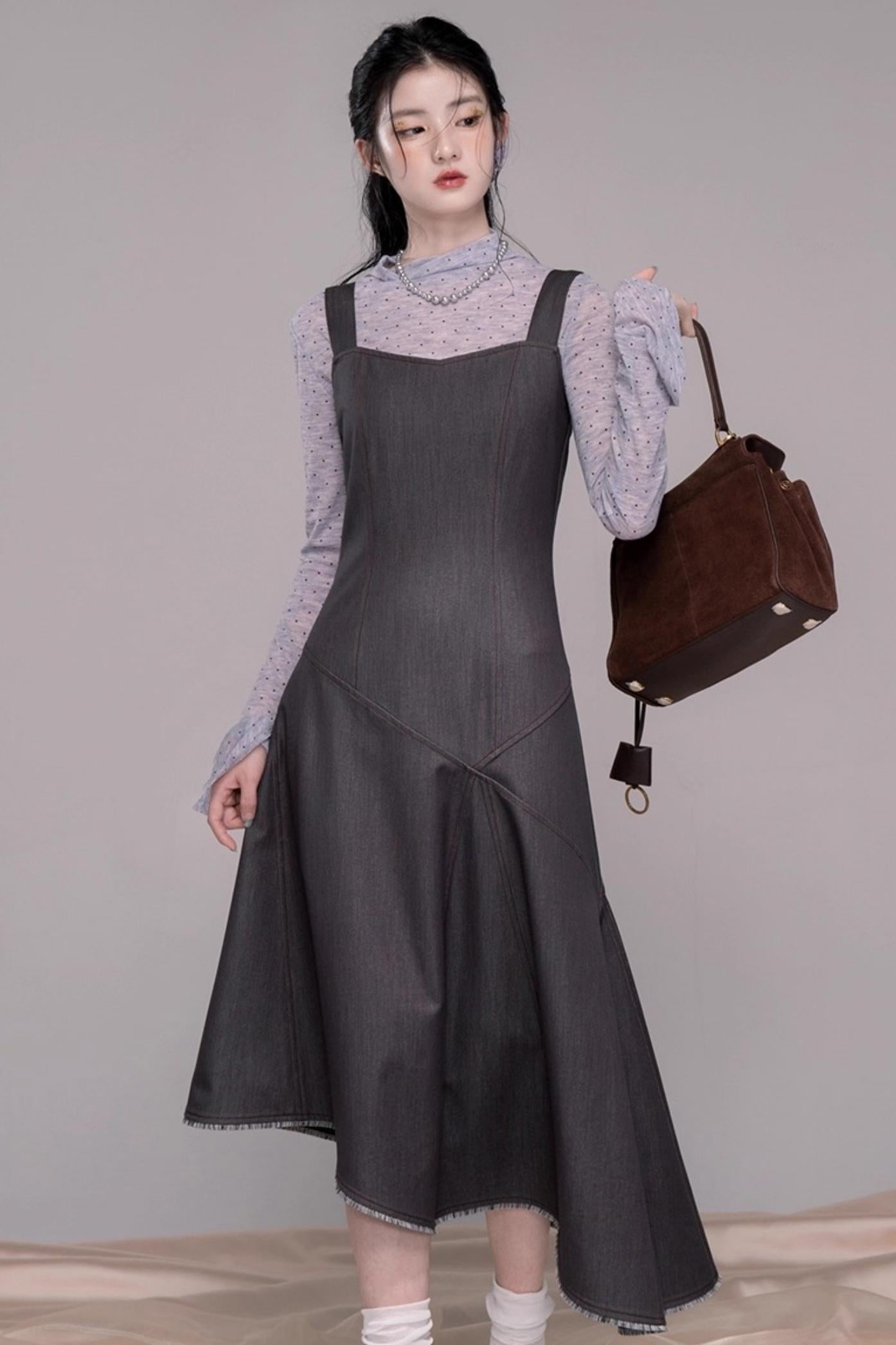 Twilight Gray Polka Dot Shirt Dress Set-Up