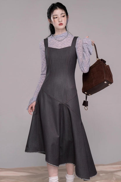 Twilight Gray Polka Dot Shirt Dress Set-Up