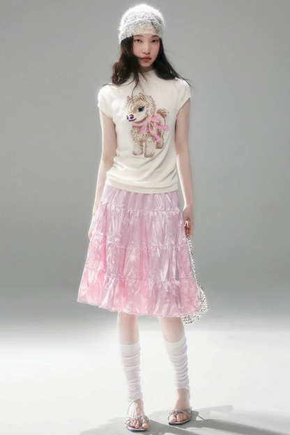 Bow-Tie Jacquard Cotton T-Shirt Set-Up