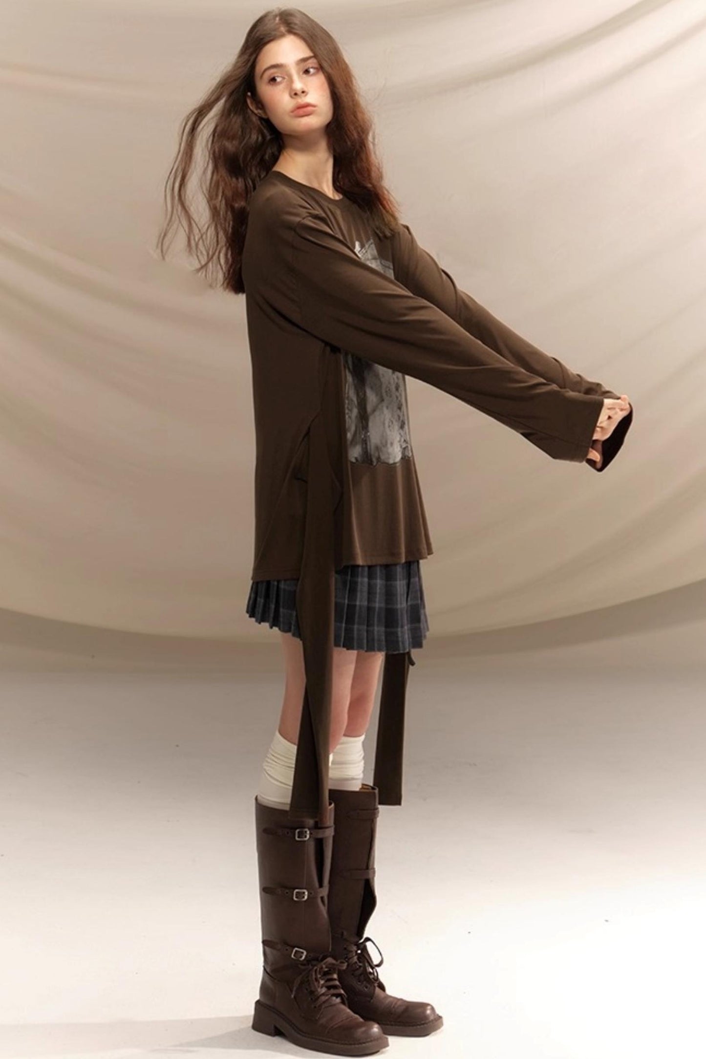 Gray Plaid Pleated Skirt