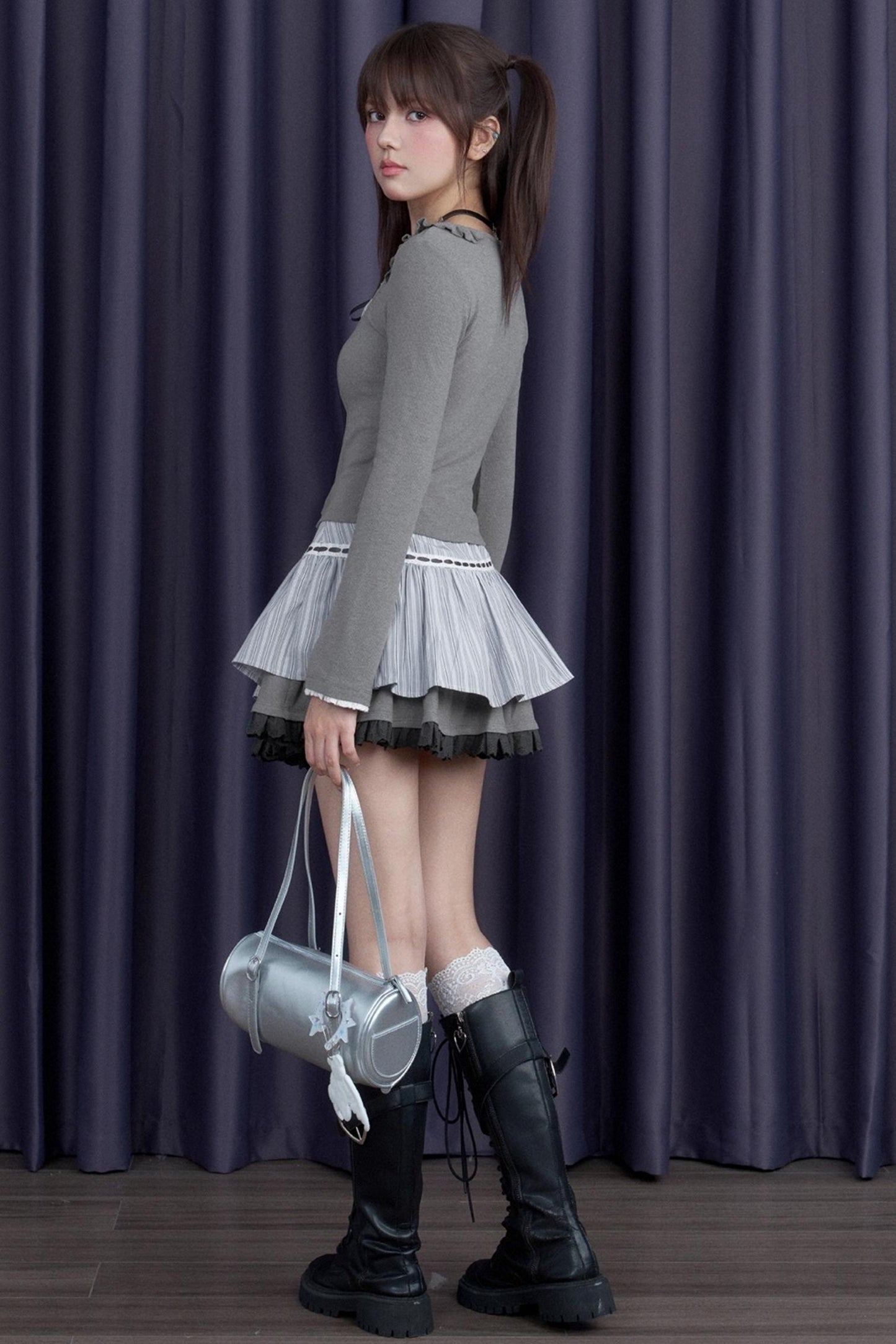 Gray Striped Long-Sleeved T-shirt