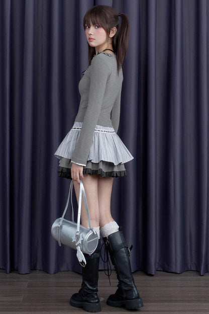 Gray Striped Long-Sleeved T-shirt