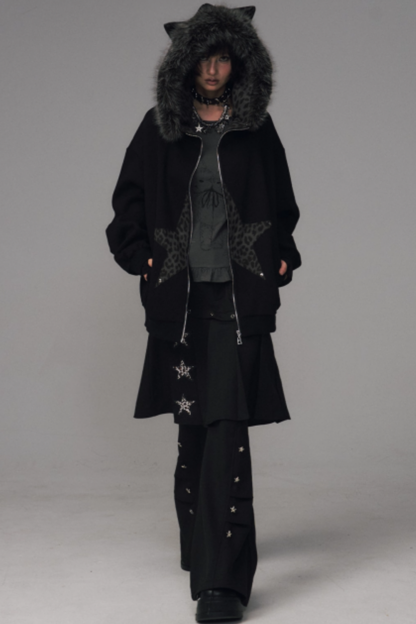 Cat-Ear Leopard Hooded Jacket