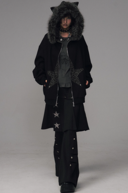 Cat-Ear Leopard Hooded Jacket