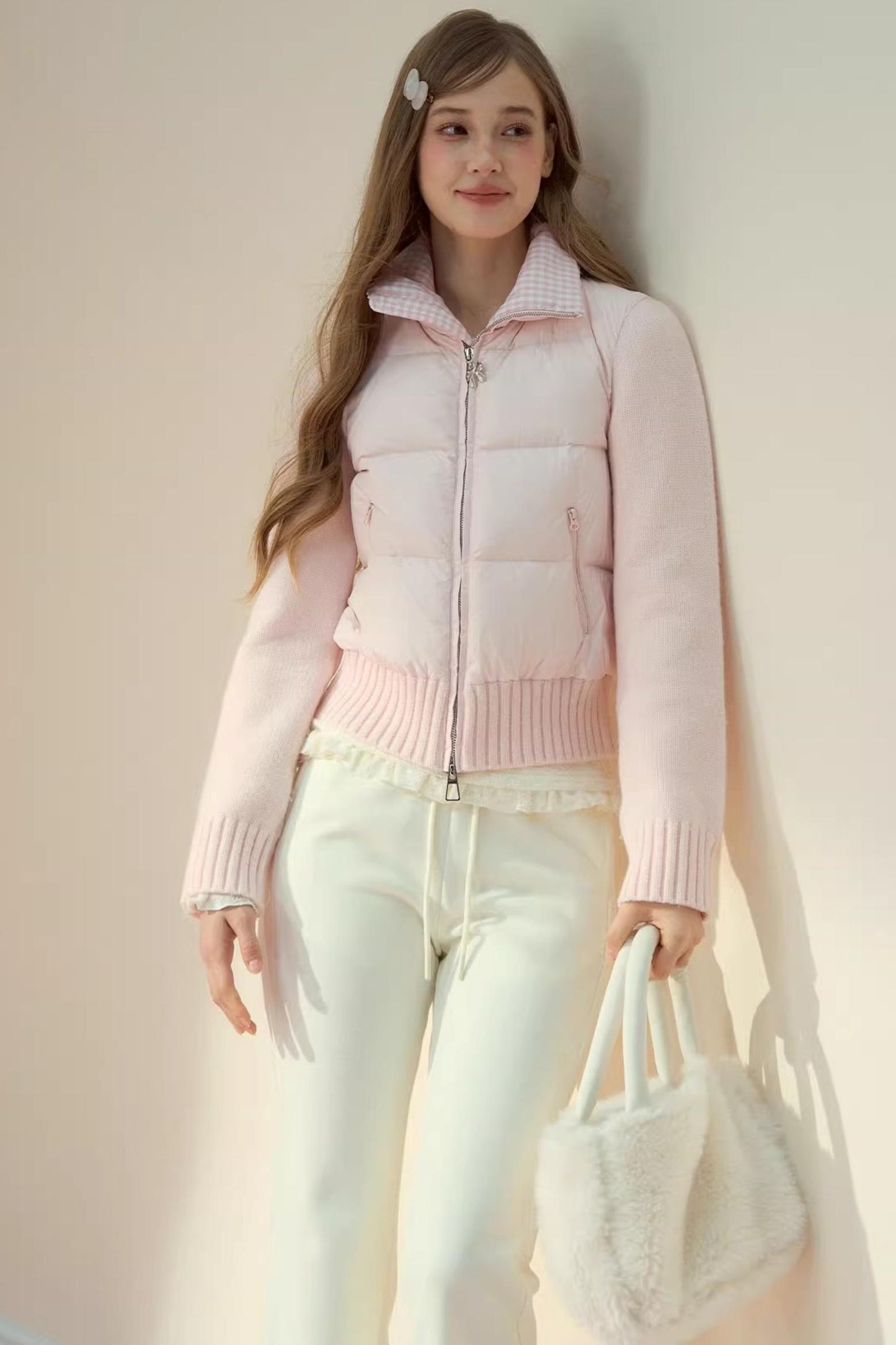 Pink Cloud Knitted Patchwork Jacket