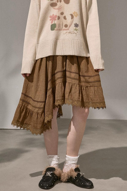 Wave Stitching Plaid Midi Skirt