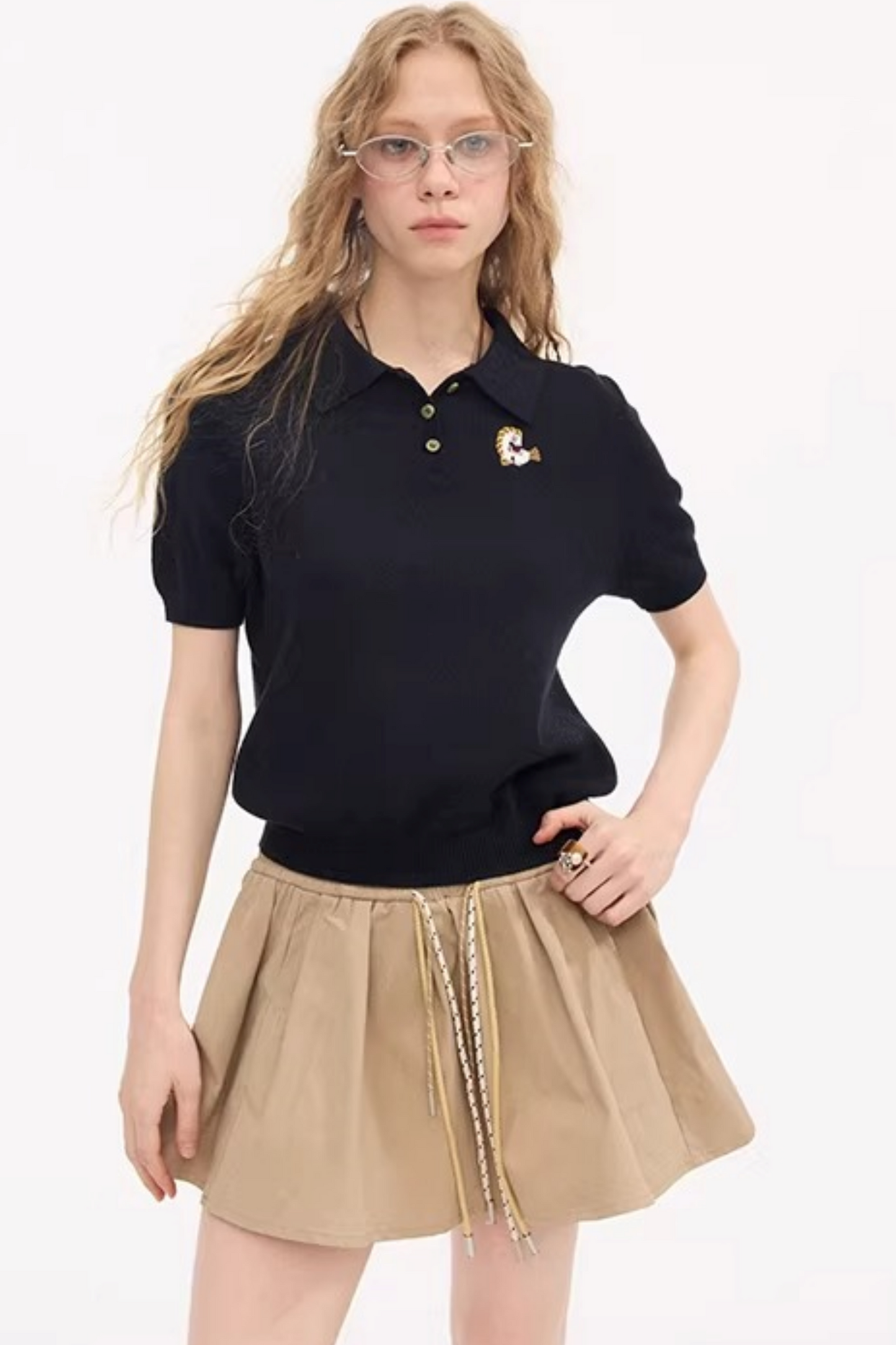 Elastic Waist Contrast Skirt