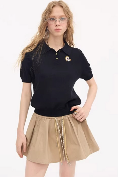 Elastic Waist Contrast Skirt