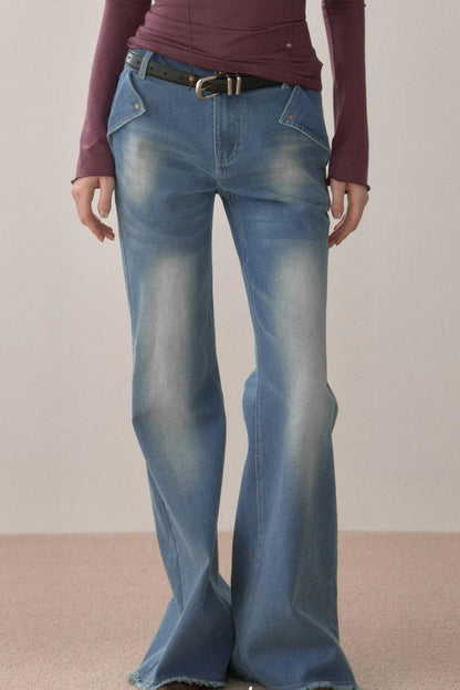 Vintage Letter Print Flared Jeans