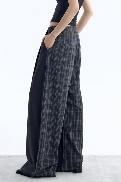 Irregular Plaid Wide-Leg Pants