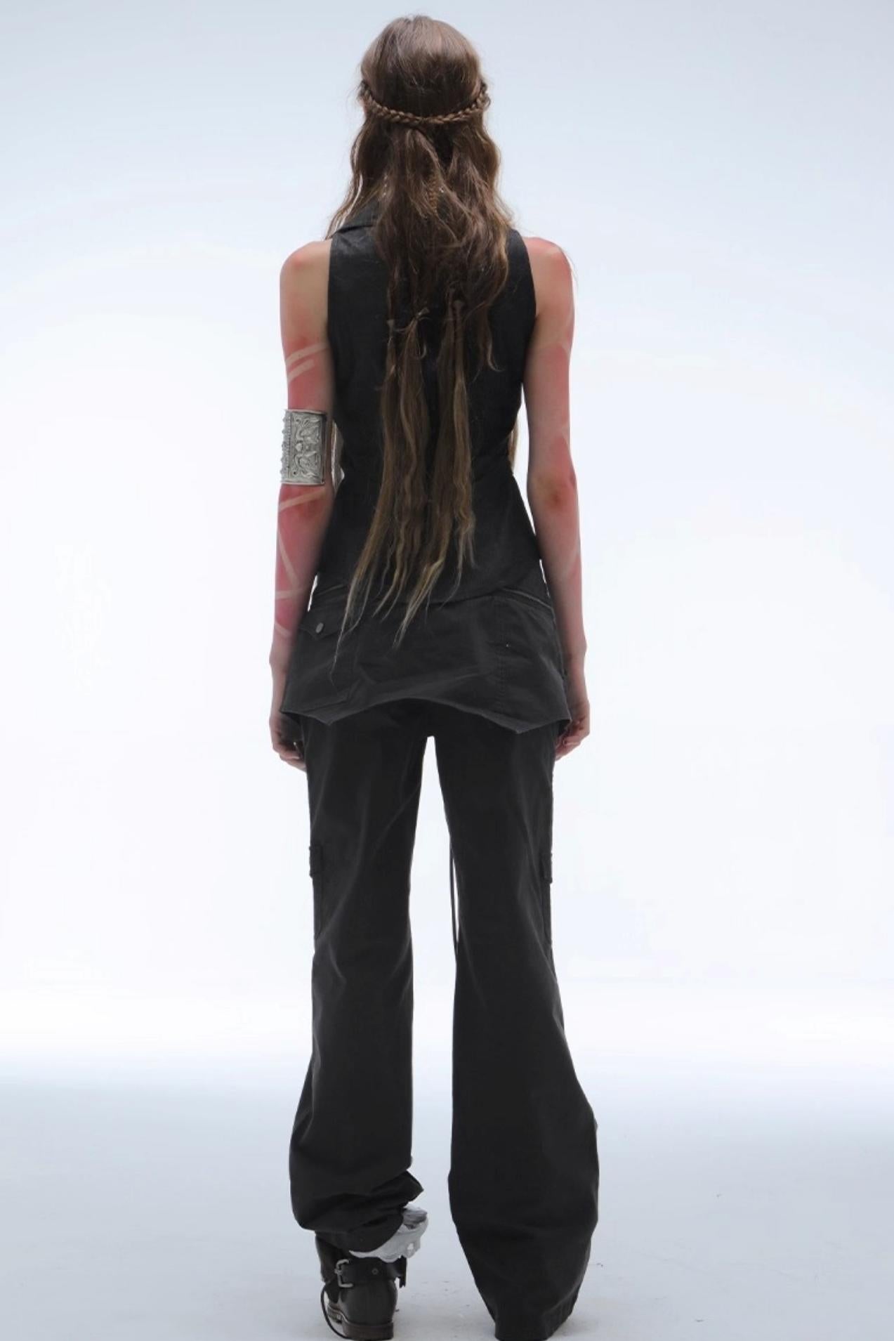 Layered Distressed Straight Cargo Pants