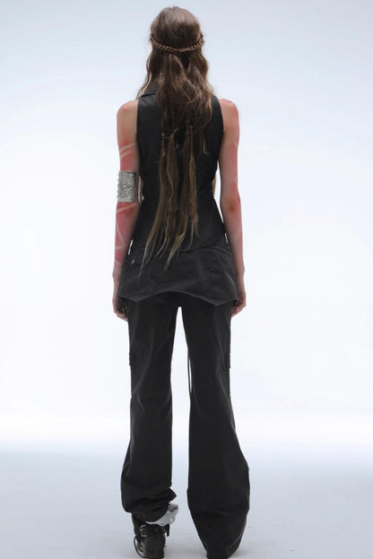 Layered Distressed Straight Cargo Pants