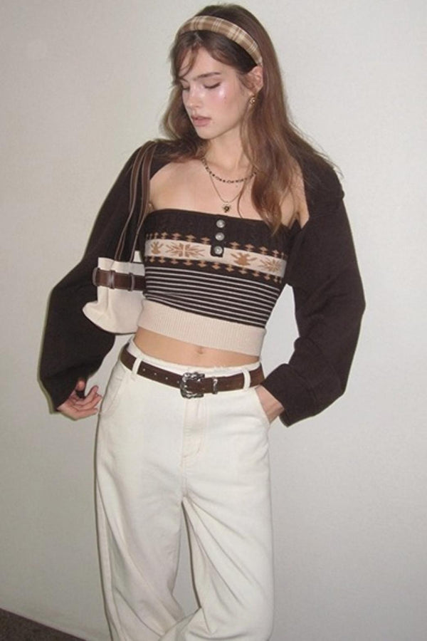 Cropped Knit Cam Shoulder Cardigan Set-Up