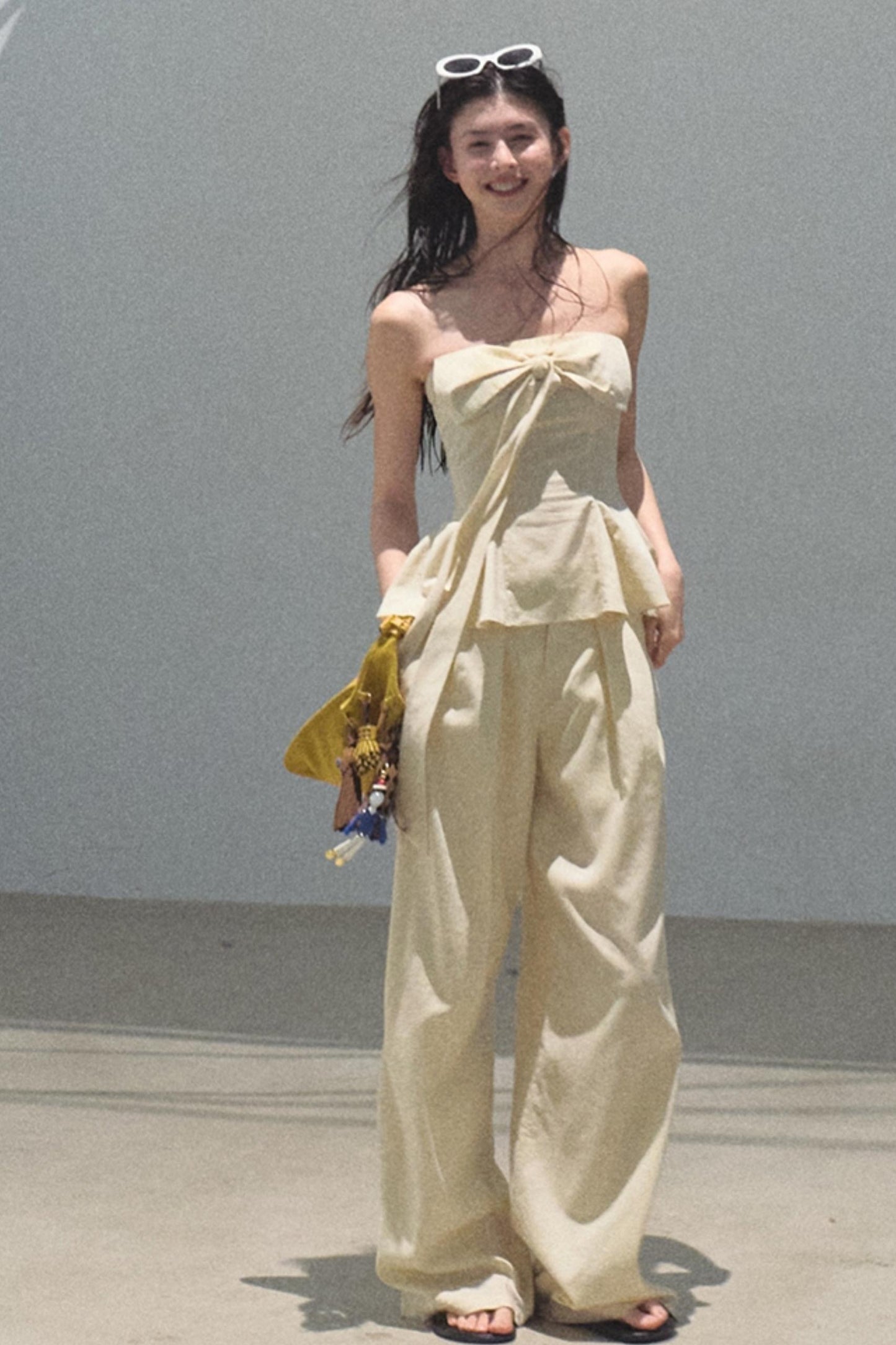 Eternal River Linen Bandeau Top & Wide-Leg Trousers Set-Up