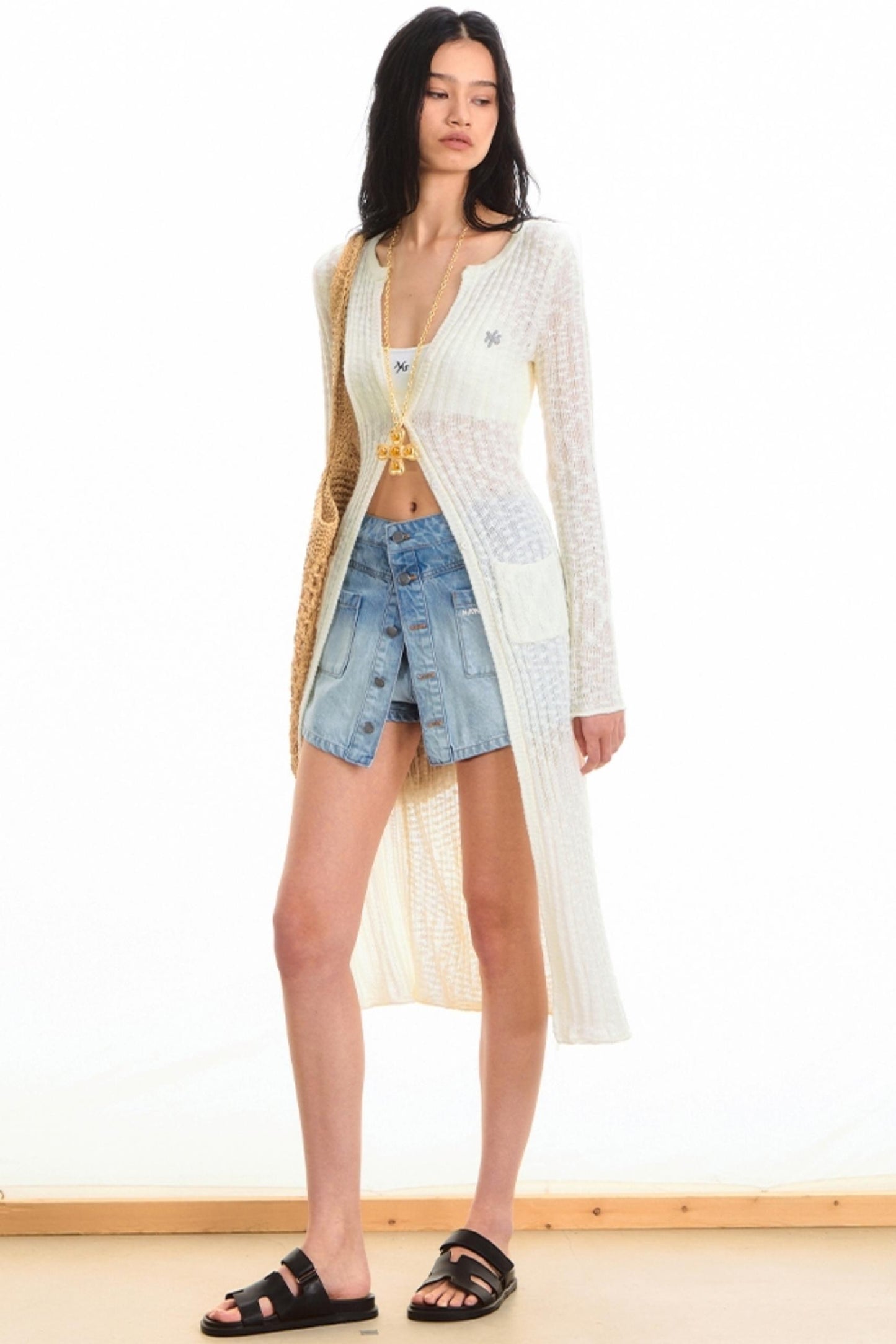Pearl White Casual Knit Cardigan