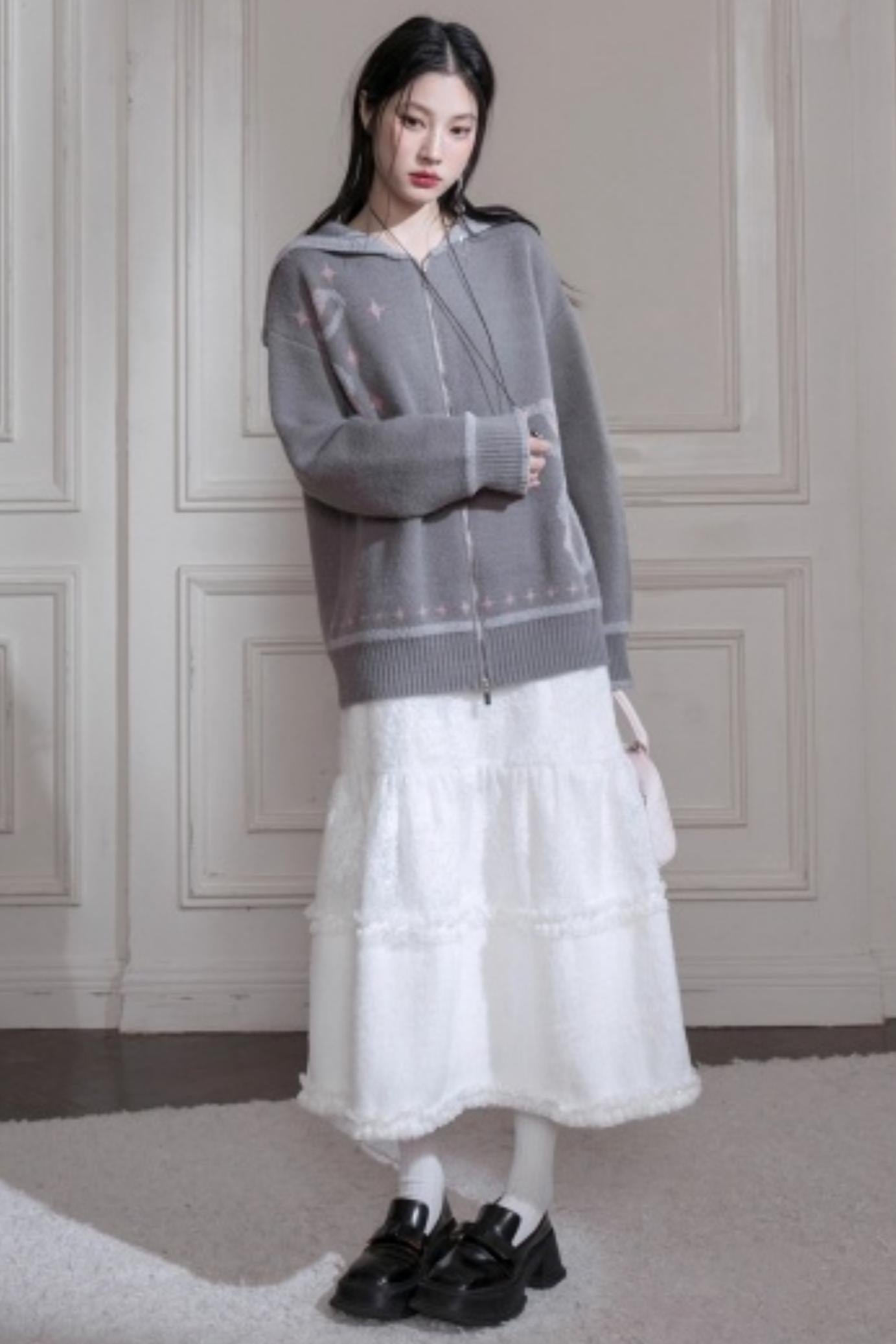 Cloud Gray Printed Sweater Set