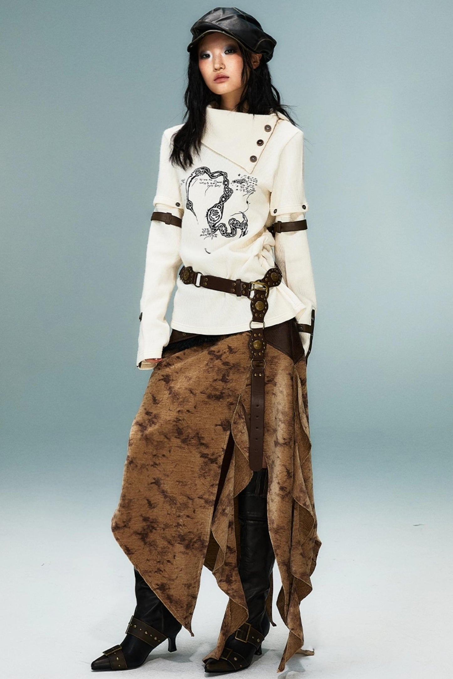 Vintage Detachable Sleeve Cross Knit Top