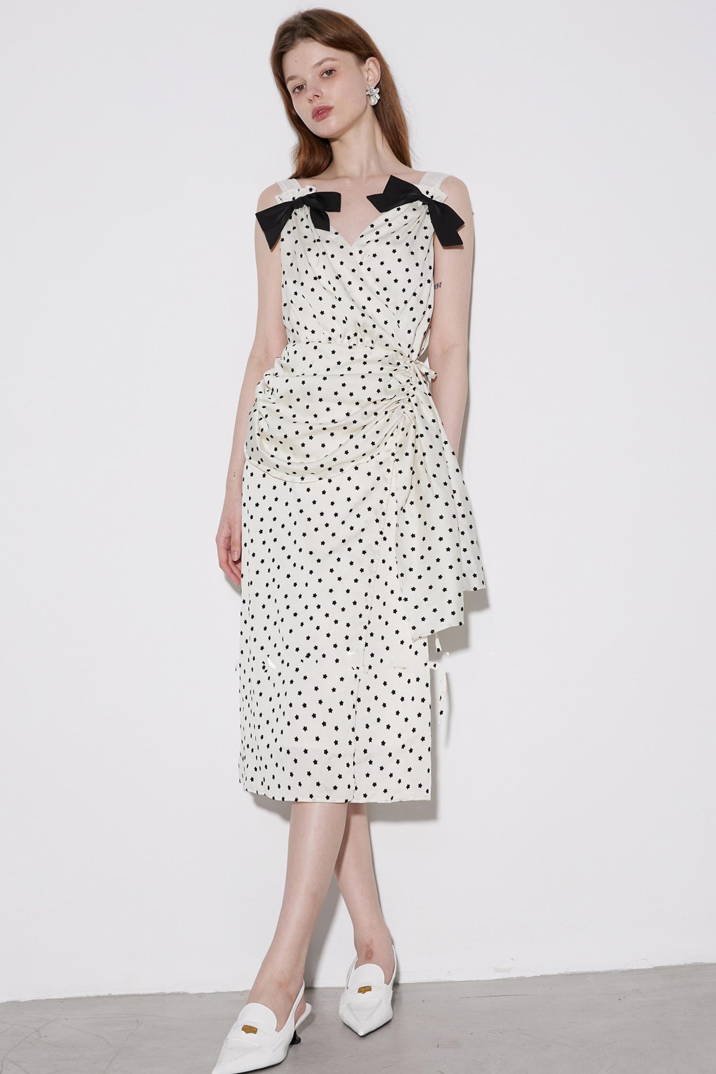 Floral V-Neck Polka Dot Dress